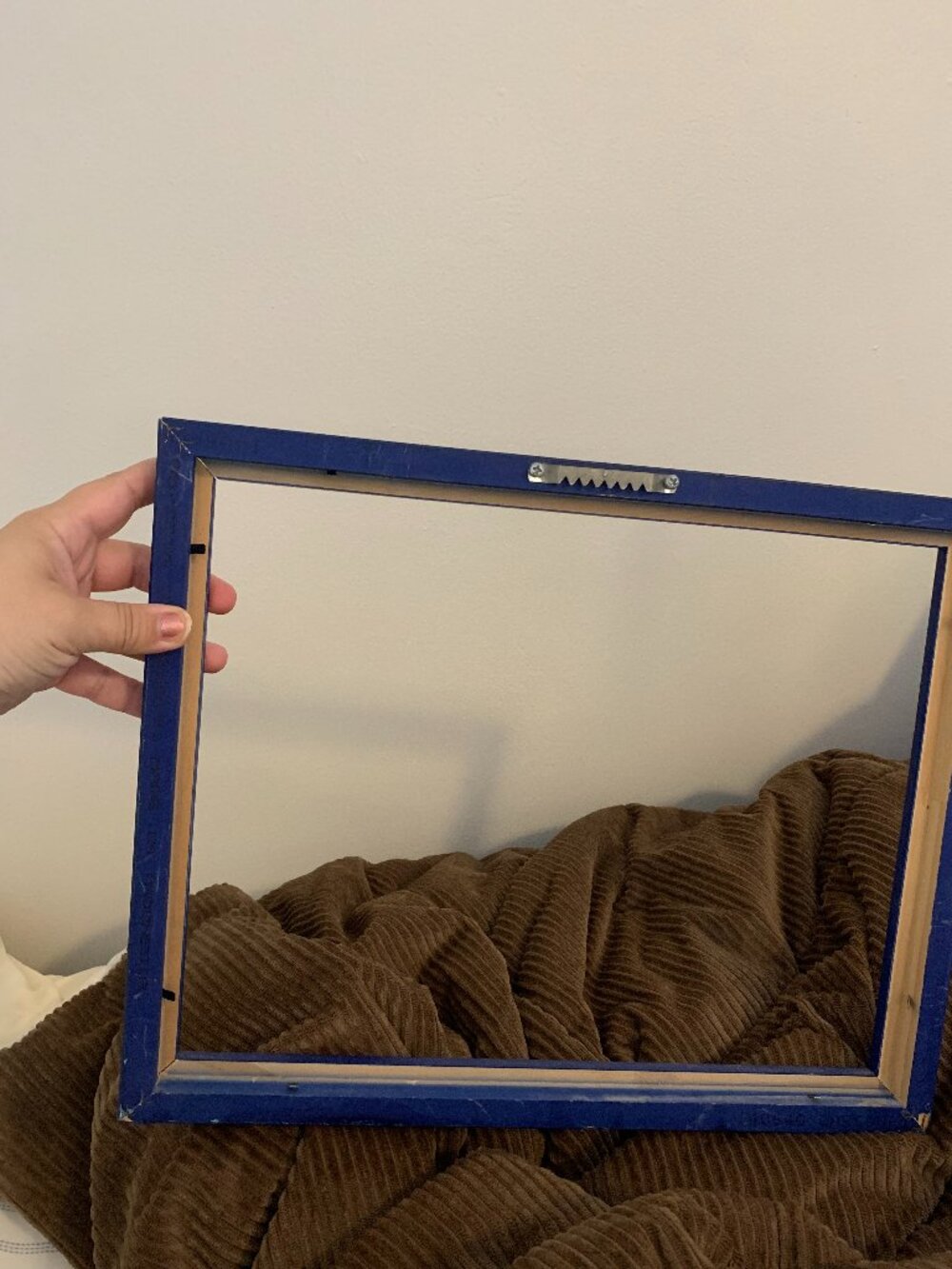 Vintage Blue Wood Picture Frame Matted Open Back Sawtooth Hanger Wall Decor
